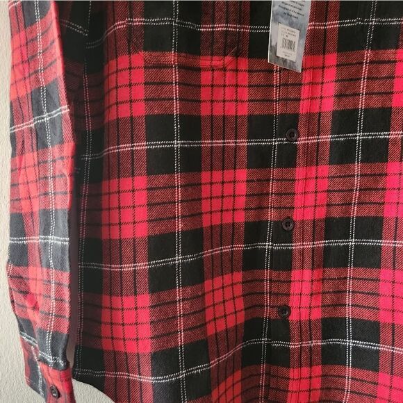 RAINFOREST MEN'S HEAVYWEIGHT PLAID FLANNEL SHIRT BLACK/RED SIZE M - Picture 5 of 5